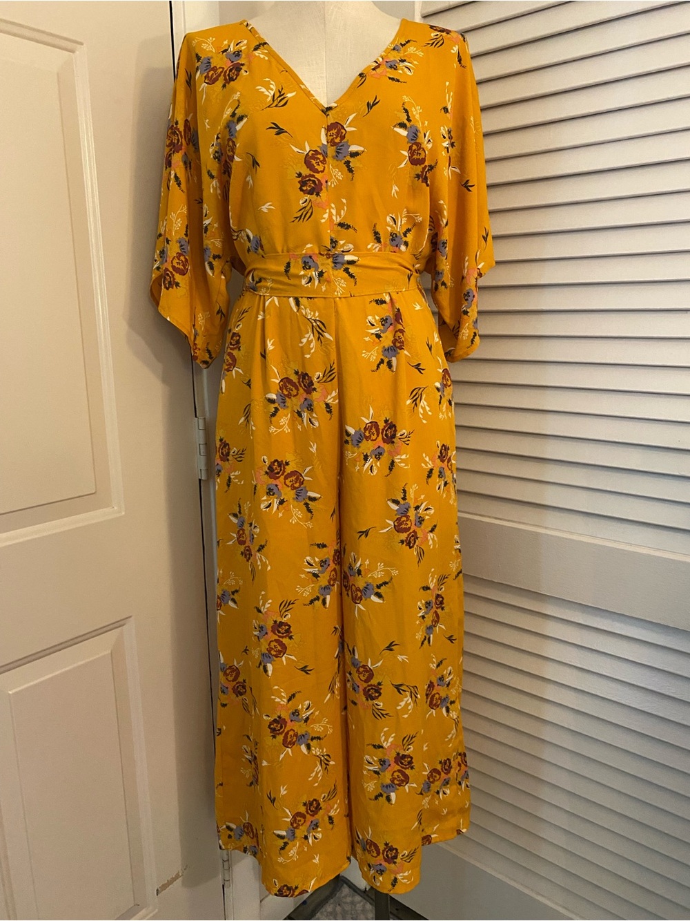 Sienna Sky Mustard Yellow Floral Jumpsuit- Size Large